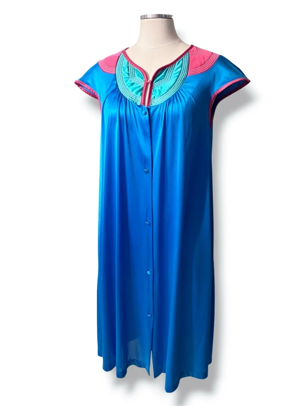 VANITY FAIR Colorblock Quilted Housecoat Nightgown Size Small VINTAGE 70s 80s